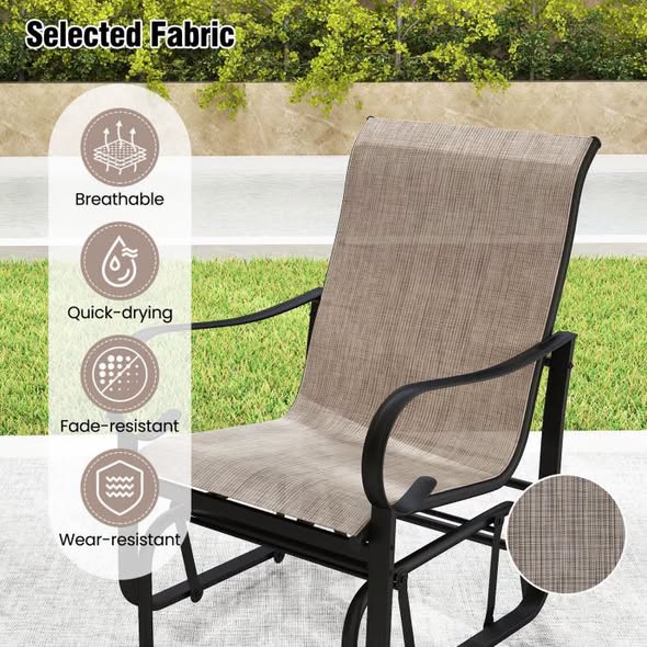 Costway Outdoor Glider Chairs Set of 2 with High Backrest Breathable Mesh Fabric and Metal Frame