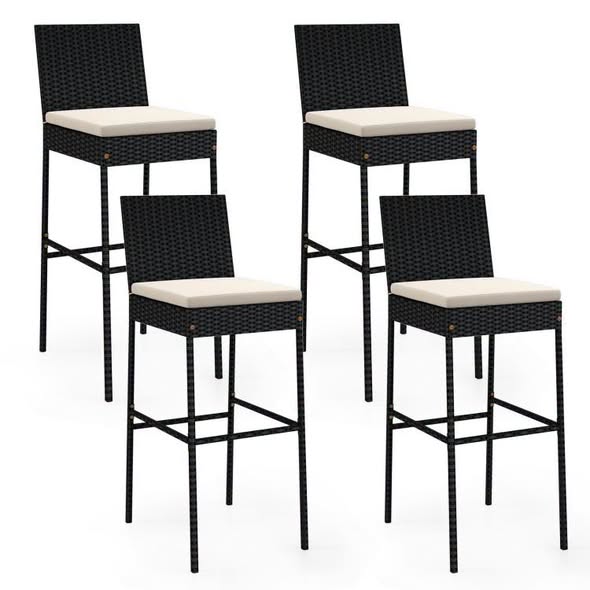 Costway Patio Wicker Barstools with Footrest and Backrest Set of 4