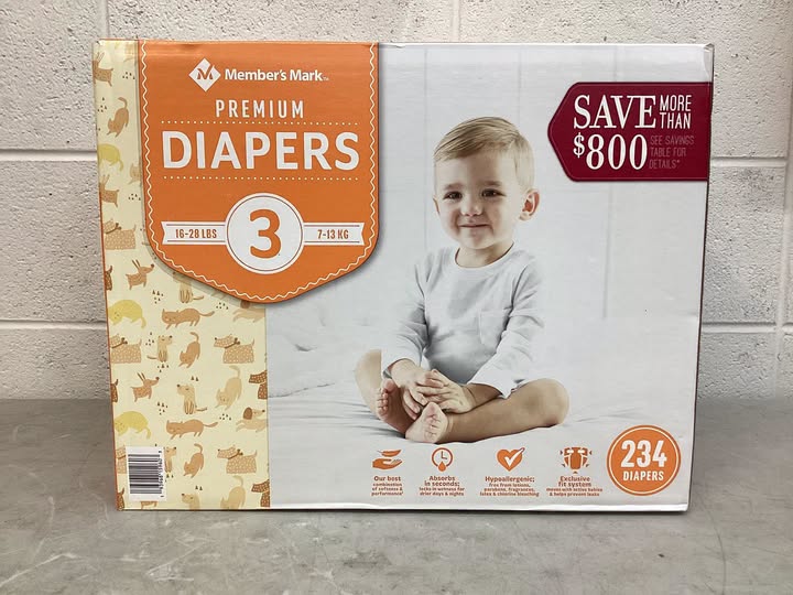 Member's Mark Premium Baby Diapers, Size 3, 234 ct.