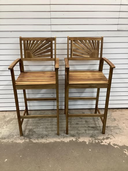 Costway Set of 2 Bar Stools 29inch Acacia Wood Pub Chairs Outdoor with Armrests