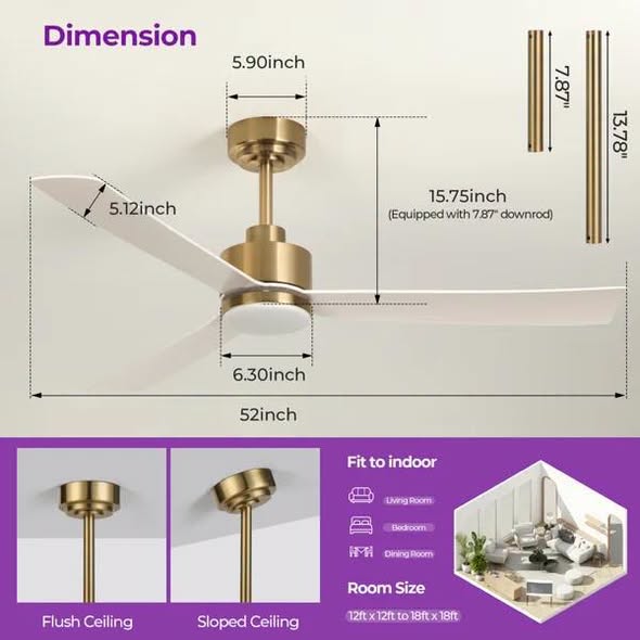 Karlena 52'' Modern Dimmable Ceiling Fan With Lights and Remote 3CCT 6-Speed Reversible DC Motor Timer Memory