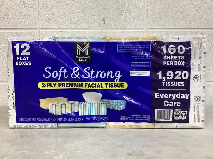 Member’s Mark Soft & Strong 2-Ply Premium Facial Tissues 12 Flat Boxes, 160 tissues/box