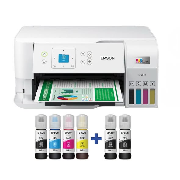 Epson EcoTank ET-2840 Special Edition All-in-One Inkjet Printer, 2 Bonus Black Ink Bottles
