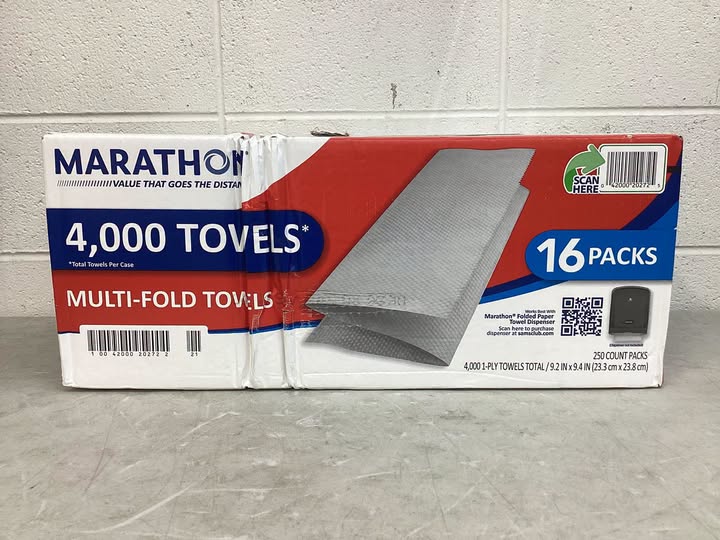 Marathon Multifold 1-Ply White Paper Towels 16 pks., 250 towels/pk