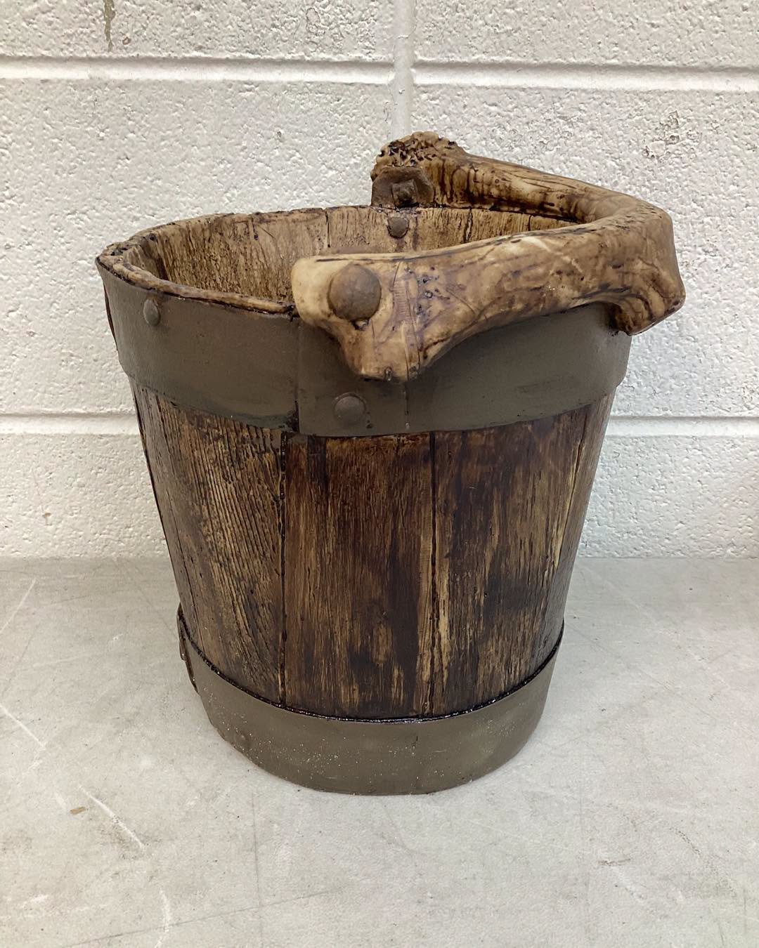 Mountain Mike’s - Rustic Well Bucket Waste Basket with Replicated Deer Antler Handle - Bathroom Trash Can