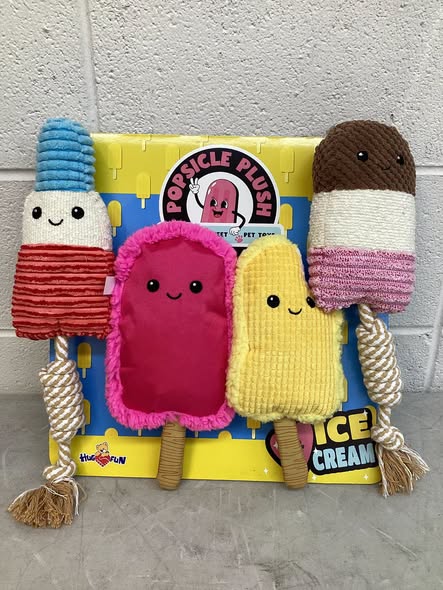 HugFun, Popsicle Plush Dog Toy, Multi-Pack, 4-Piece Set