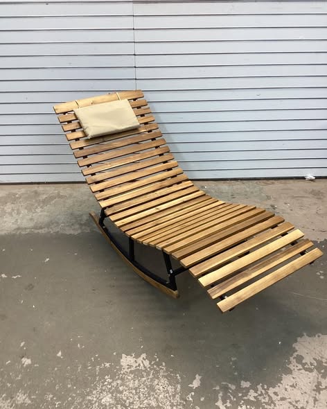 Costway Patio Rocking Chaise Lounge Acacia Wood Rocking Sun Lounger