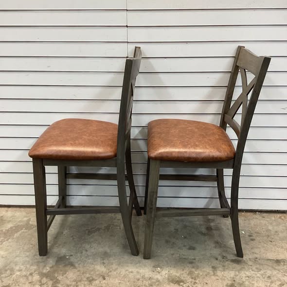 2-Piece Gray 24 in. Counter Height Stools Bar Stools with Faux Leather Upholstered Seat
