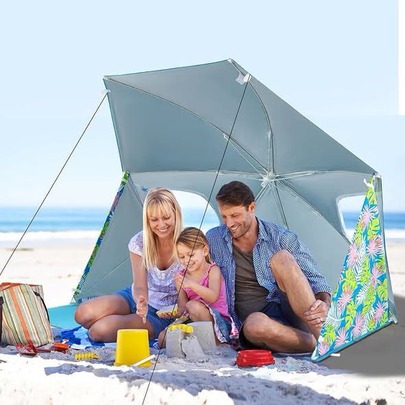 Tangkula Beach Tent for 2-4 People, 2-in-1 Beach Tent Sun Shelter with Extendable Floor, Roll-Up Windows, UPF50+ Easy Setup Beach Umbrella for Shade Pool Backyard Camping.