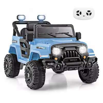 Costway 12V Kids Ride on Truck Car with Remote Control Threaded Wheels 3 Speeds LED Lights Blue