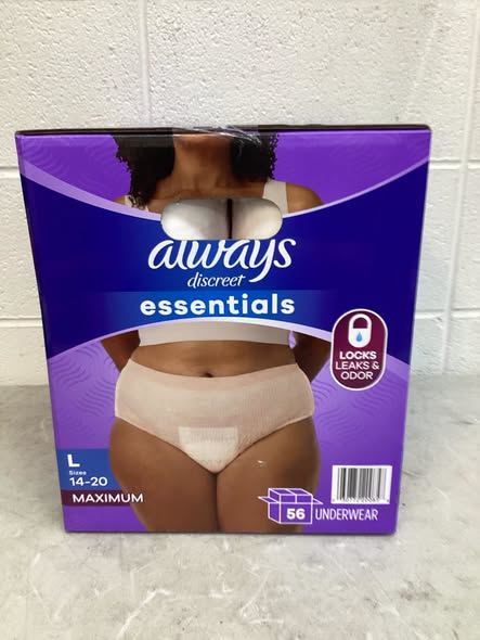 Always Discreet Essentials Underwear for Women, Maximum Size Large 14-20 56ct.