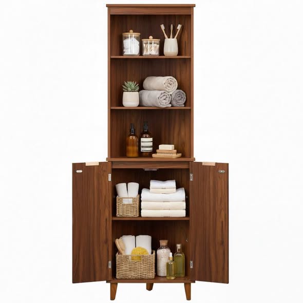 Costway 68 Inch Tall Corner Cabinet with Fluted Doors for Bathroom