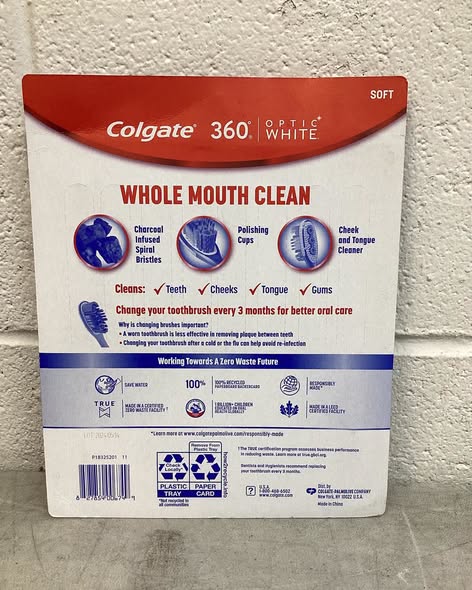 Colgate Optic White 360 Soft Manual Toothbrush, 8 ct