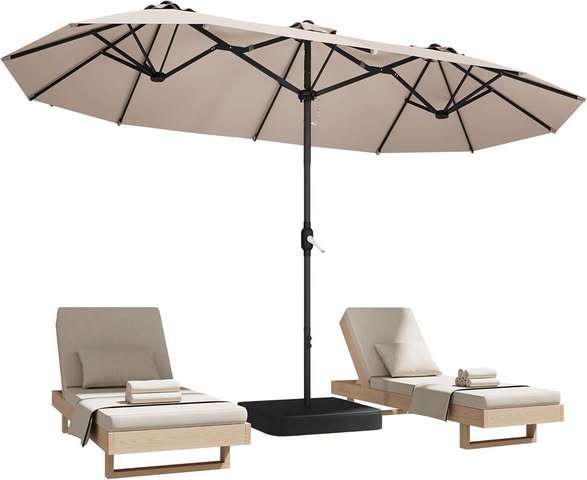 Costway 15FT Patio Double-Sided Umbrella Crank Outdoor Garden Market Sun Shade Beige