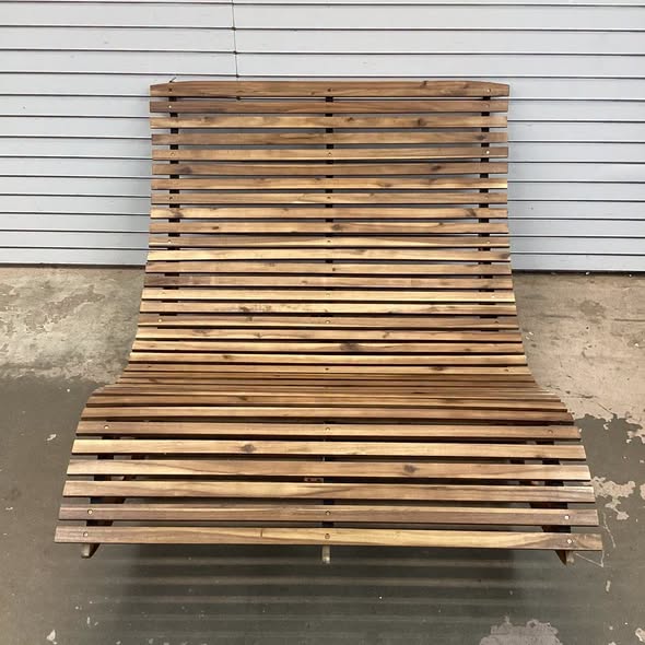 Slatted Acacia 2-Seat Patio Dual Rocker Sunbed Wood Lounger with Ergonomic Curved Seat