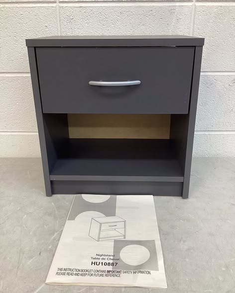 Dark Gray 1-Drawer 15 in. Modern Nightstand Bedside Table with Drawer Open Storage Shelf for Small Spaces.