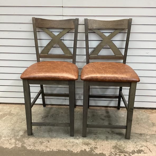 2-Piece Gray 24 in. Counter Height Stools Bar Stools with Faux Leather Upholstered Seat
