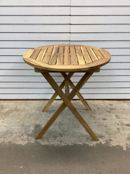 Patio Teak Wood Dining Table with Slatted Tabletop and Sturdy X-Shaped Frame