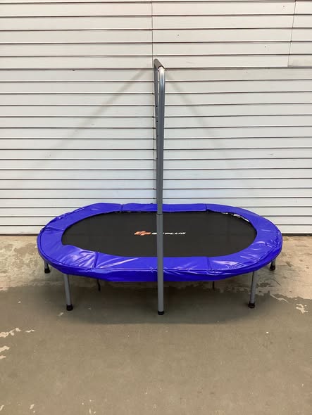Costway Foldable Trampoline Double Mini Kids Fitness Rebounder with Adjustable Handle Blue