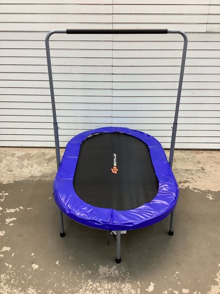 Costway Foldable Trampoline Double Mini Kids Fitness Rebounder with Adjustable Handle Blue