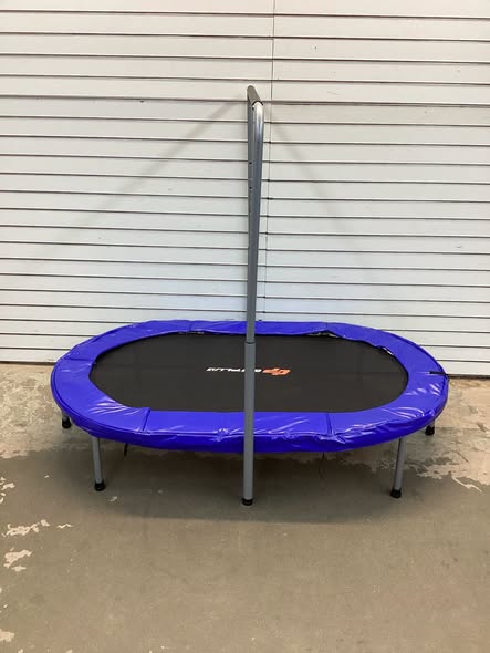 Costway Foldable Trampoline Double Mini Kids Fitness Rebounder with Adjustable Handle Blue