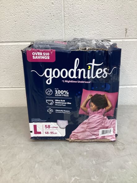 Goodnites Nighttime Bedwetting Underwear for Girls Size L 58ct.