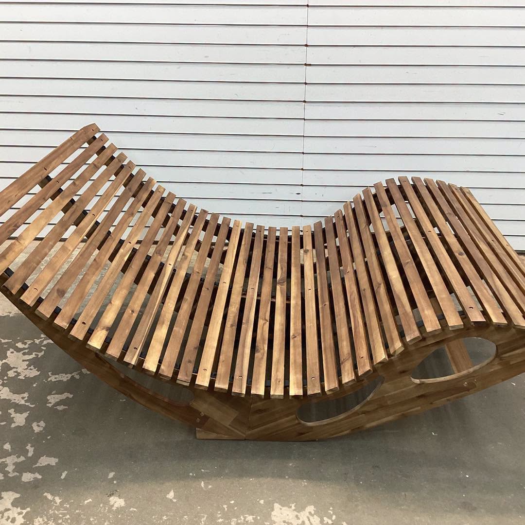 Slatted Acacia 2-Seat Patio Dual Rocker Sunbed Wood Lounger with Ergonomic Curved Seat
