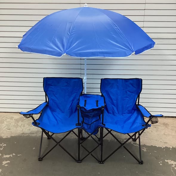 Costway Portable Camping Folding Picnic Double Chair W/Umbrella Table Cooler Beach Camping Chair
