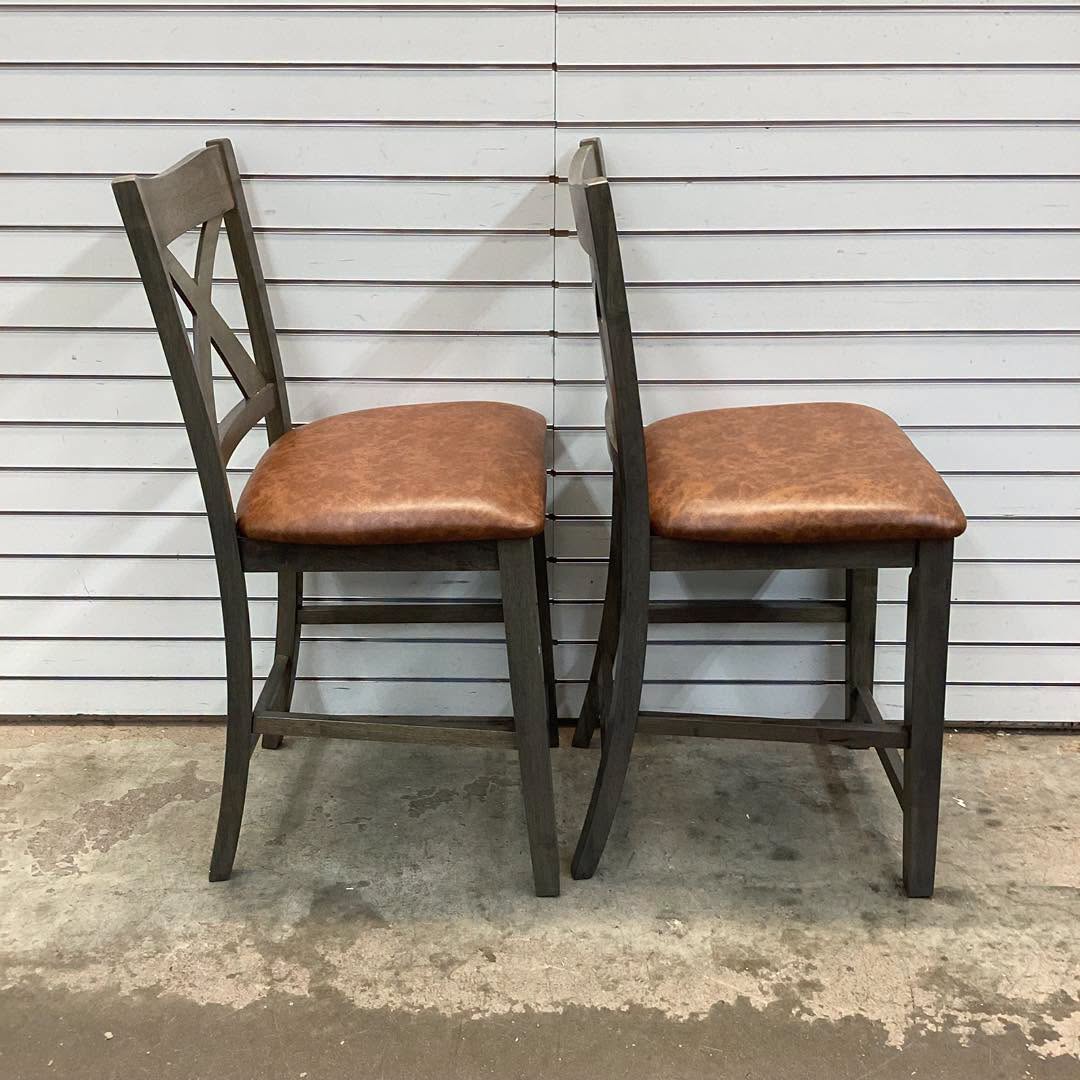 2-Piece Gray 24 in. Counter Height Stools Bar Stools with Faux Leather Upholstered Seat