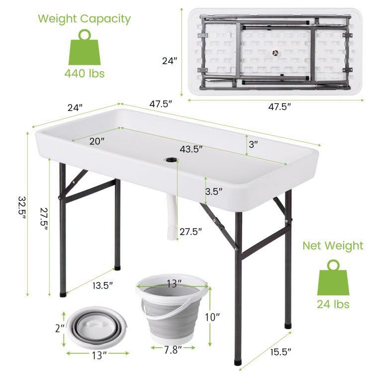 4 Feet Plastic Party Ice Folding Table with Matching Skirt and Ice Bucket