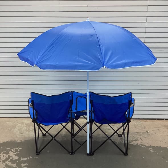 Costway Portable Camping Folding Picnic Double Chair W/Umbrella Table Cooler Beach Camping Chair