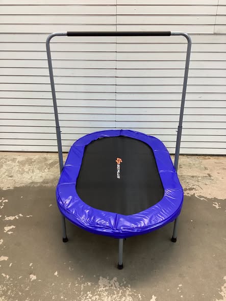 Costway Foldable Trampoline Double Mini Kids Fitness Rebounder with Adjustable Handle Blue