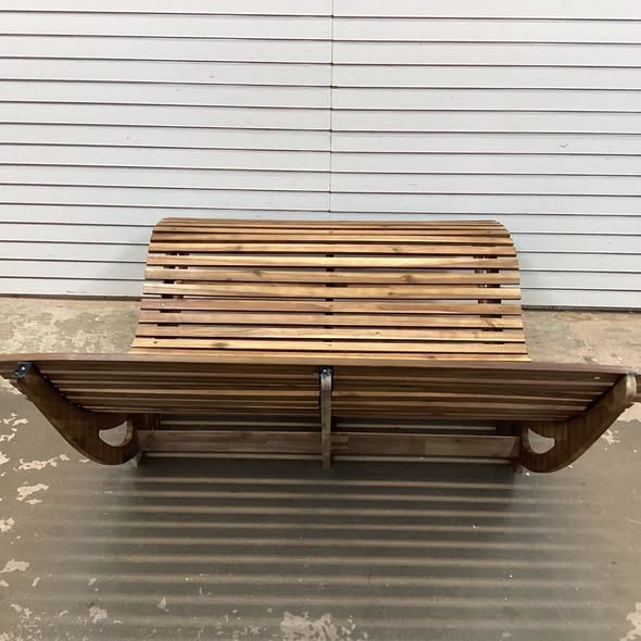 Slatted Acacia 2-Seat Patio Dual Rocker Sunbed Wood Lounger with Ergonomic Curved Seat