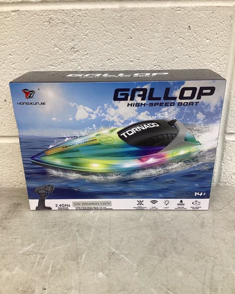 RC Boat with LED Light for Kids, 15KM/H, 2.4G Remote Control Boat with LED Lights, RC Electric Boats for Pools and Lakes, with 2 Pack Rechargable Batteries, Toy for Adults and Kids.