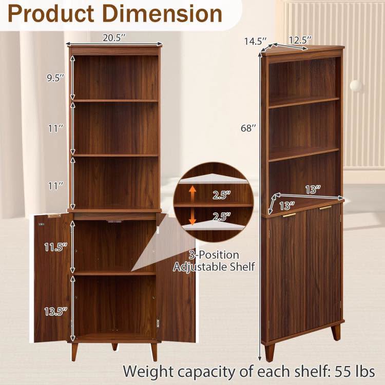 Costway 68 Inch Tall Corner Cabinet with Fluted Doors for Bathroom