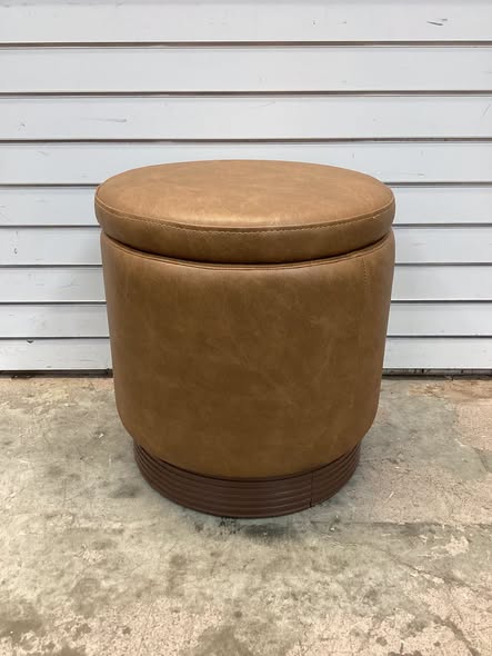 Costway Round Storage Ottoman with Acacia Wood Frame for Living Room and Bedroom