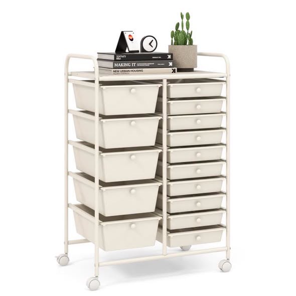 15-Drawer Utility Rolling Cart with Drawers Multi-Use Storage