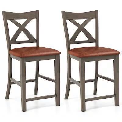 2-Piece Gray 24 in. Counter Height Stools Bar Stools with Faux Leather Upholstered Seat