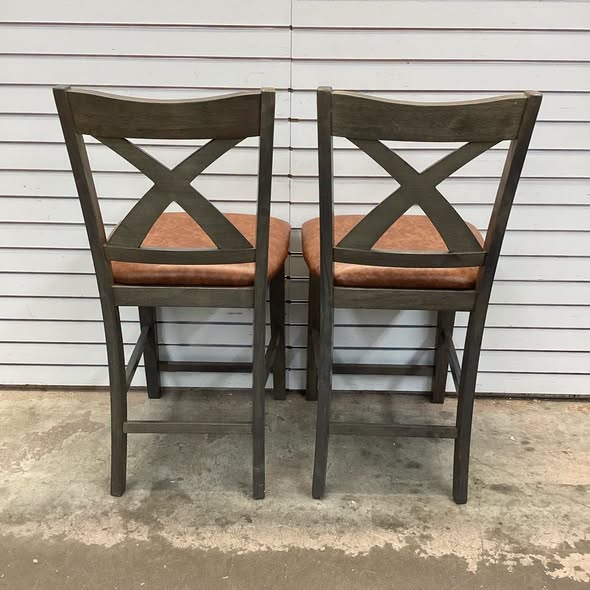 2-Piece Gray 24 in. Counter Height Stools Bar Stools with Faux Leather Upholstered Seat