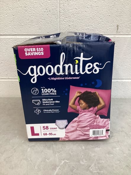 Goodnites Nighttime Bedwetting Underwear for Girls Size L 58ct.