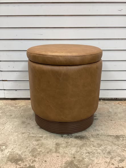 Costway Round Storage Ottoman with Acacia Wood Frame for Living Room and Bedroom