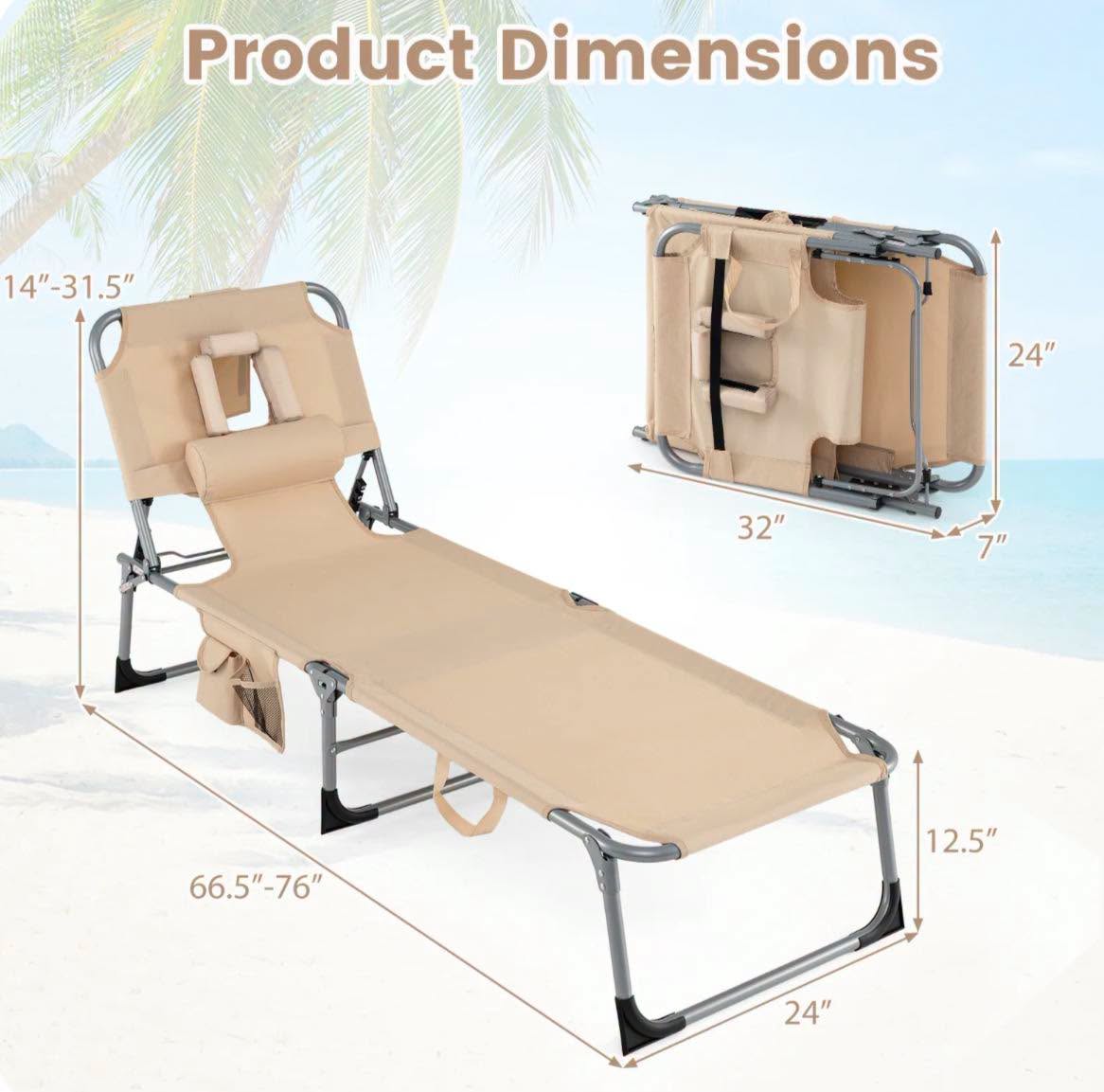 5-position Outdoor Folding Chaise Lounge Chair