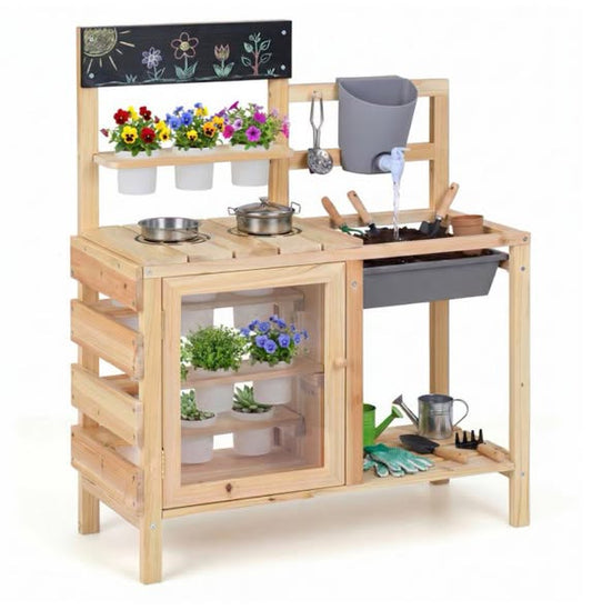 Mud Kitchen Playset with Sink and Plants Observation Room