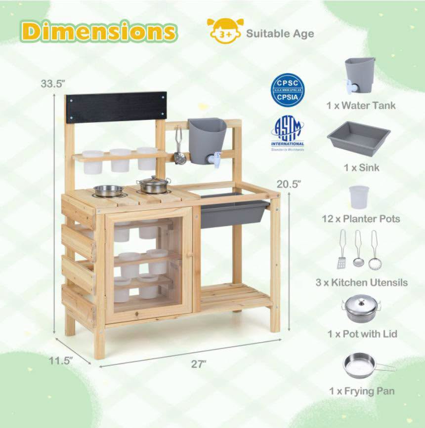 Mud Kitchen Playset with Sink and Plants Observation Room