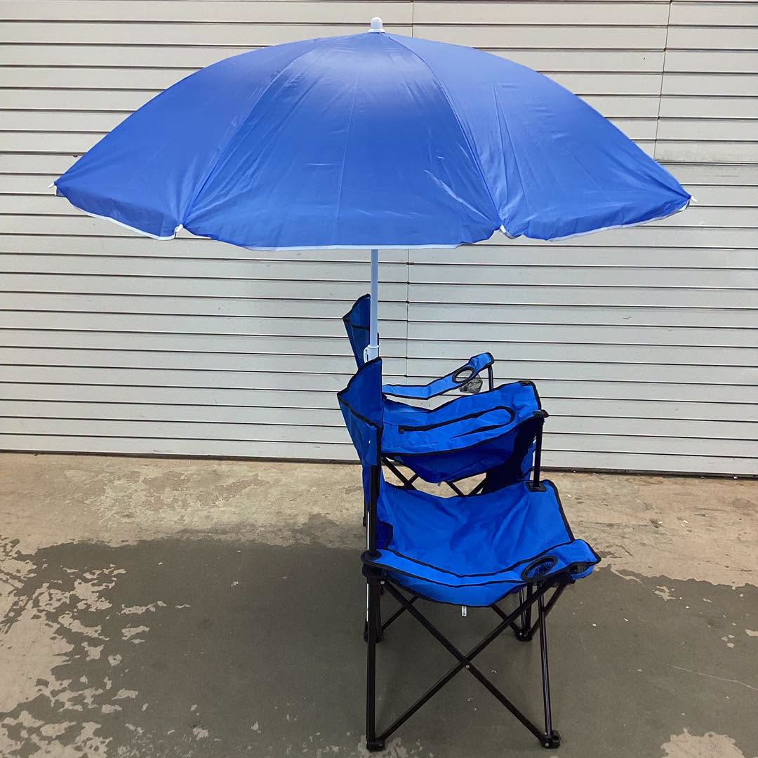 Costway Portable Camping Folding Picnic Double Chair W/Umbrella Table Cooler Beach Camping Chair