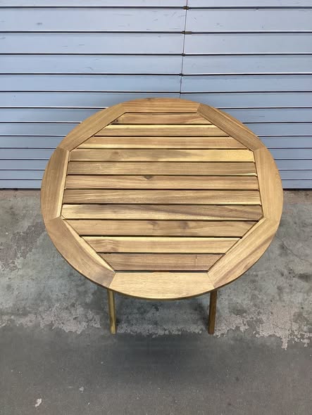 Patio Teak Wood Dining Table with Slatted Tabletop and Sturdy X-Shaped Frame