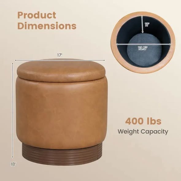 Costway Round Storage Ottoman with Acacia Wood Frame for Living Room and Bedroom
