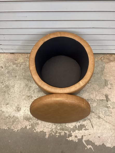 Costway Round Storage Ottoman with Acacia Wood Frame for Living Room and Bedroom