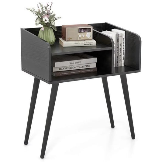 Costway Mid Century Modern End Table with Open Shelves Metal Support Legs