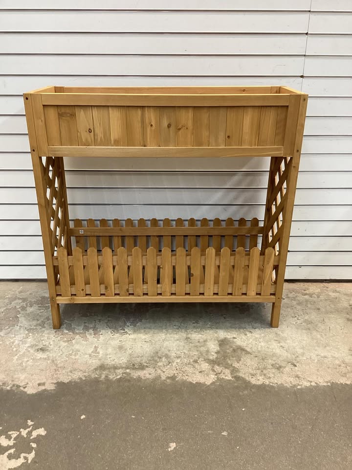36 in. 2-Tier Wood Raised Garden Bed With Bottom Shelf Fence
